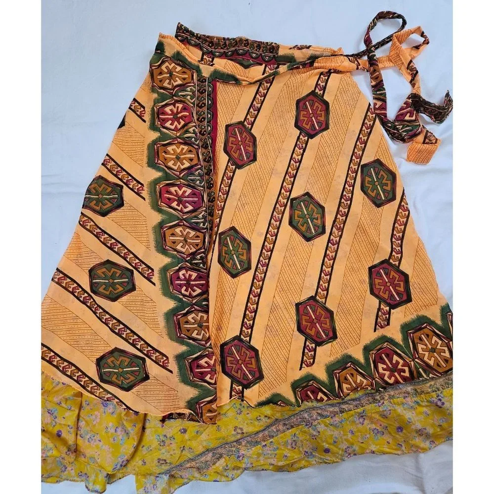 Bohemian Maxi Wrap Skirt in Mustard Yellow